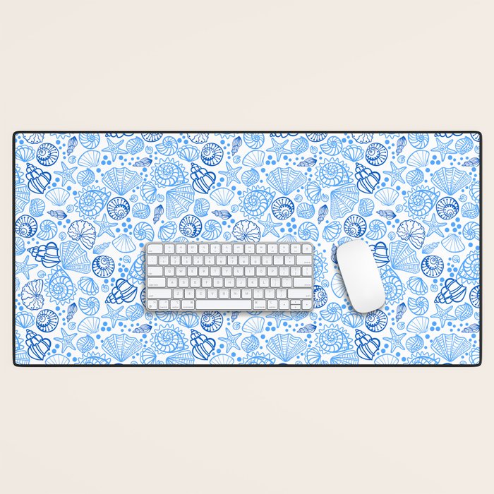 Vintage pastel Blue White Tropical Seashell Retro Boho Coastal Beach Vibe Desk Mat Gallery Image 1