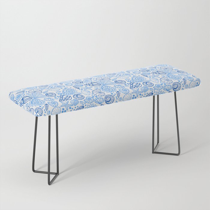 Vintage pastel Blue White Tropical Seashell Retro Boho Coastal Beach Vibe Bench Gallery Image 1