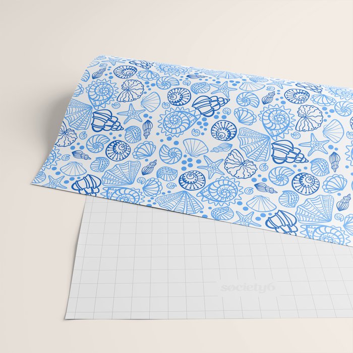 Vintage pastel Blue White Tropical Seashell Retro Boho Coastal Beach Vibe Wrapping Paper Gallery Image 2