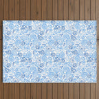 Vintage pastel Blue White Tropical Seashell Retro Boho Coastal Beach Vibe Outdoor Rug Gallery Image 2