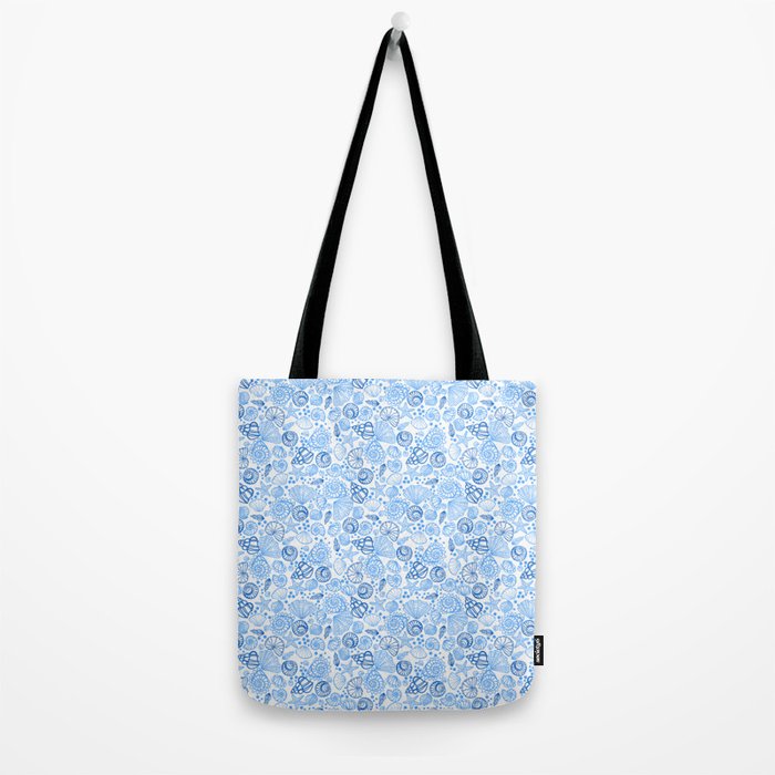 Vintage pastel Blue White Tropical Seashell Retro Boho Coastal Beach Vibe Tote Bag Gallery Image 2