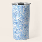 Vintage pastel Blue White Tropical Seashell Retro Boho Coastal Beach Vibe Travel Mug Gallery Image 1