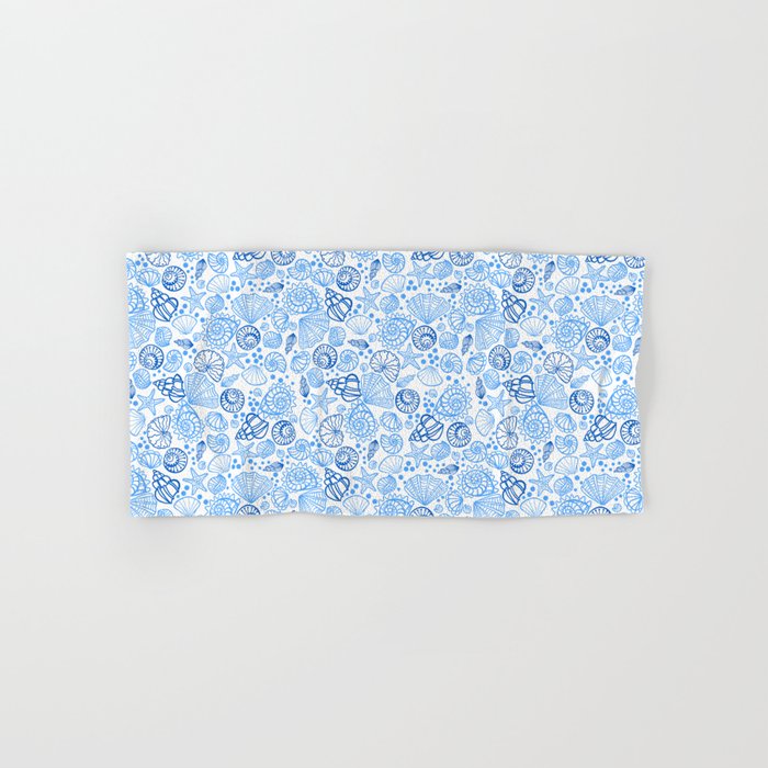 Vintage pastel Blue White Tropical Seashell Retro Boho Coastal Beach Vibe Bath Towel Gallery Image 1