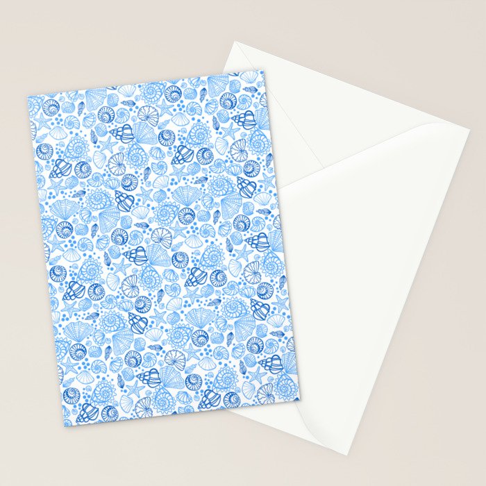Vintage pastel Blue White Tropical Seashell Retro Boho Coastal Beach Vibe Stationery Card Gallery Image 2