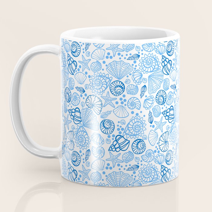 Vintage pastel Blue White Tropical Seashell Retro Boho Coastal Beach Vibe Coffee Mug Gallery Image 3