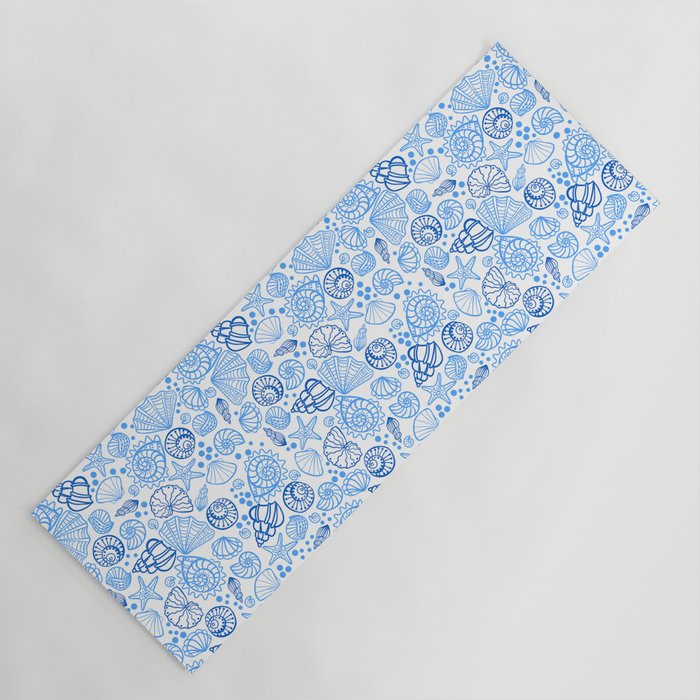 Vintage pastel Blue White Tropical Seashell Retro Boho Coastal Beach Vibe Yoga Mat Gallery Image 1