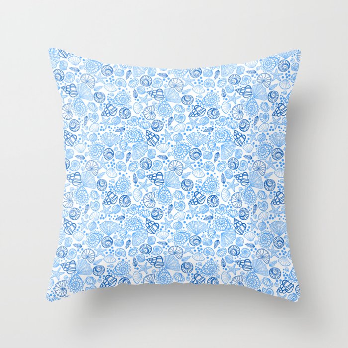 Vintage pastel Blue White Tropical Seashell Retro Boho Coastal Beach Vibe Throw Pillow Gallery Image 6