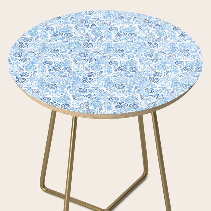 Vintage pastel Blue White Tropical Seashell Retro Boho Coastal Beach Vibe Side Table Gallery Image 2