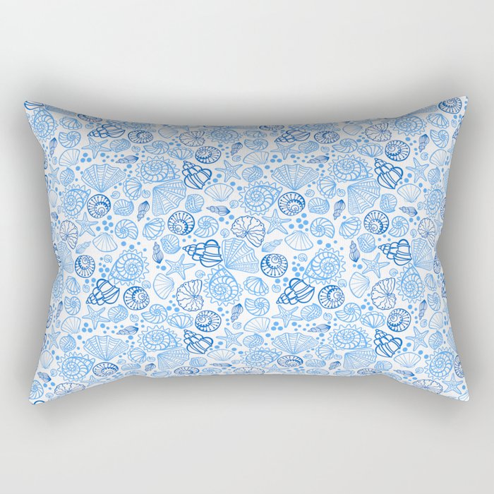 Vintage pastel Blue White Tropical Seashell Retro Boho Coastal Beach Vibe Rectangular Pillow Gallery Image 2