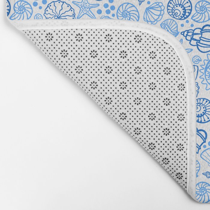 Vintage pastel Blue White Tropical Seashell Retro Boho Coastal Beach Vibe Bath Mat Gallery Image 2