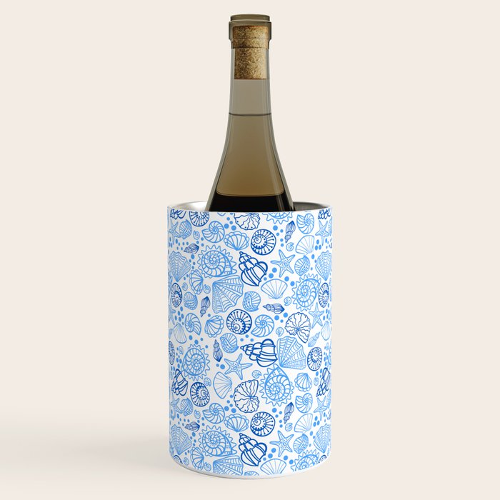 Vintage pastel Blue White Tropical Seashell Retro Boho Coastal Beach Vibe Wine Chiller Gallery Image 3