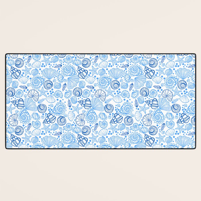 Vintage pastel Blue White Tropical Seashell Retro Boho Coastal Beach Vibe Desk Mat Gallery Image 3