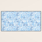 Vintage pastel Blue White Tropical Seashell Retro Boho Coastal Beach Vibe Desk Mat Gallery Image 3