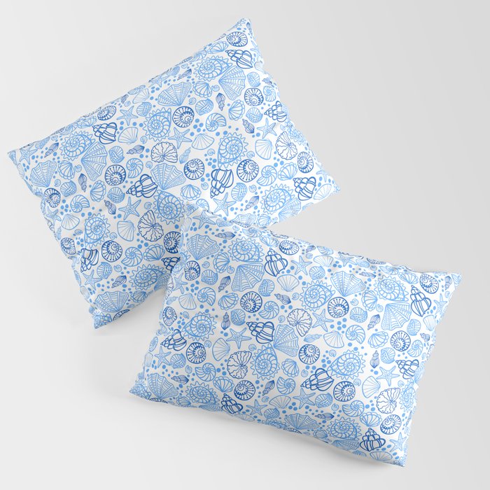 Vintage pastel Blue White Tropical Seashell Retro Boho Coastal Beach Vibe Pillow Sham Gallery Image 3