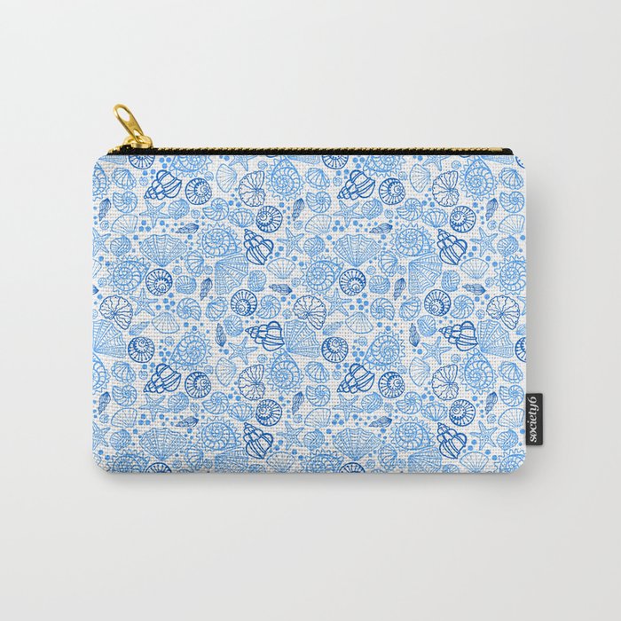 Vintage pastel Blue White Tropical Seashell Retro Boho Coastal Beach Vibe Carry All Pouch Gallery Image 1