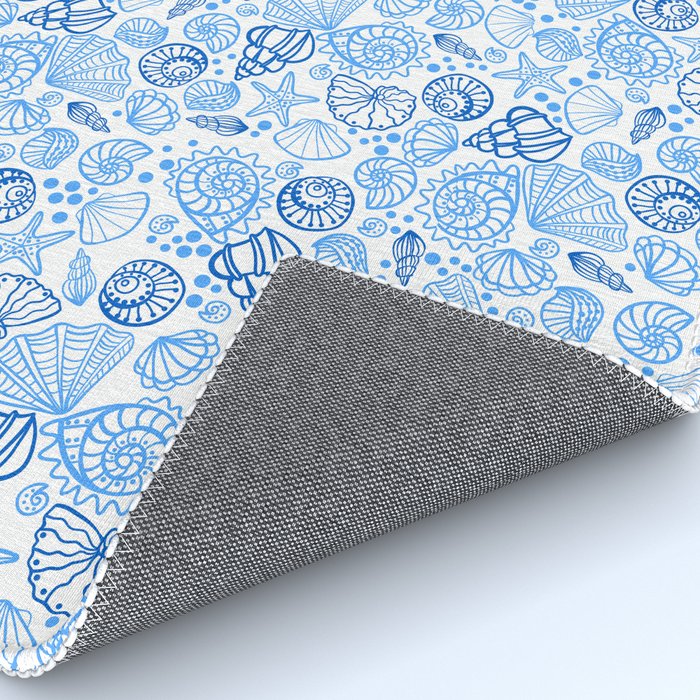 Vintage pastel Blue White Tropical Seashell Retro Boho Coastal Beach Vibe Rug Gallery Image 4