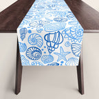 Vintage pastel Blue White Tropical Seashell Retro Boho Coastal Beach Vibe Table Runner Gallery Image 1