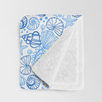 Vintage pastel Blue White Tropical Seashell Retro Boho Coastal Beach Vibe Throw Blanket Gallery Image 3