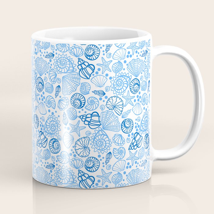 Vintage pastel Blue White Tropical Seashell Retro Boho Coastal Beach Vibe Coffee Mug Gallery Image 1