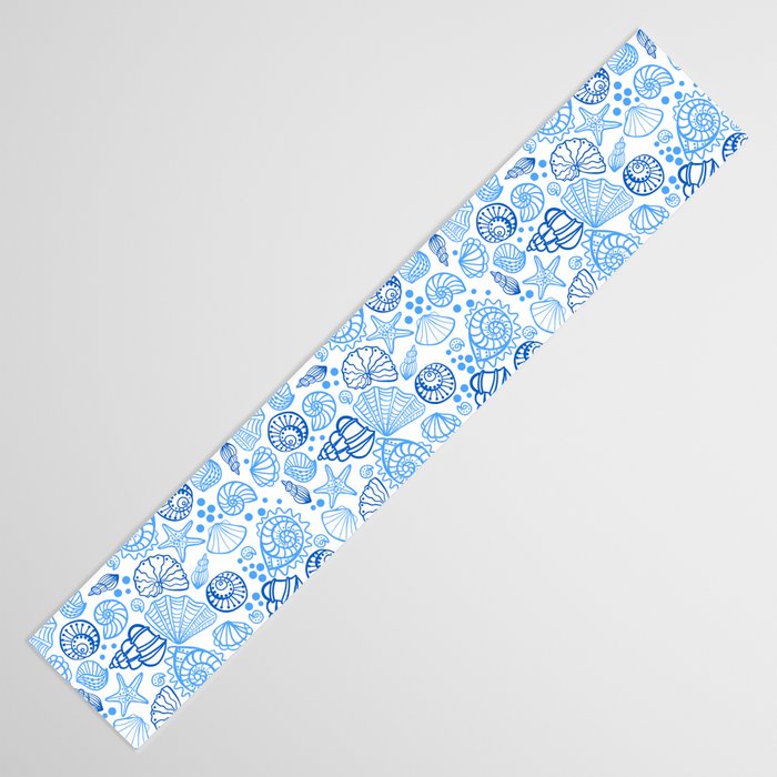 Vintage pastel Blue White Tropical Seashell Retro Boho Coastal Beach Vibe Table Runner Gallery Image 3