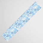 Vintage pastel Blue White Tropical Seashell Retro Boho Coastal Beach Vibe Table Runner Gallery Image 3