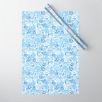 Vintage pastel Blue White Tropical Seashell Retro Boho Coastal Beach Vibe Wrapping Paper Gallery Image 1