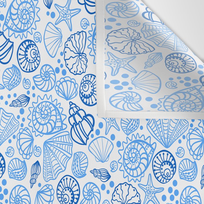Vintage pastel Blue White Tropical Seashell Retro Boho Coastal Beach Vibe Wall Tapestry Gallery Image 3