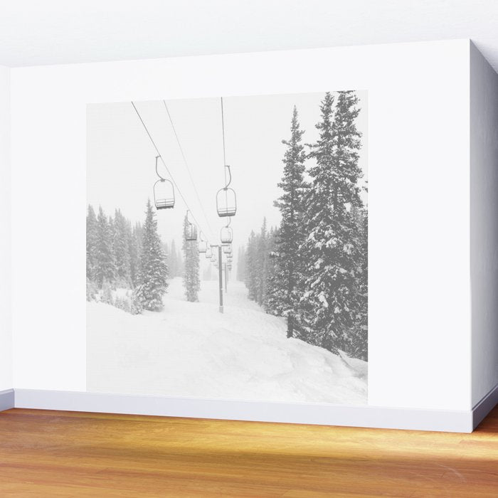 Empty Chairlift // Alone on the Mountain at Copper Whiteout Conditions Foggy Snowfall Wall Mural Gallery Image 2