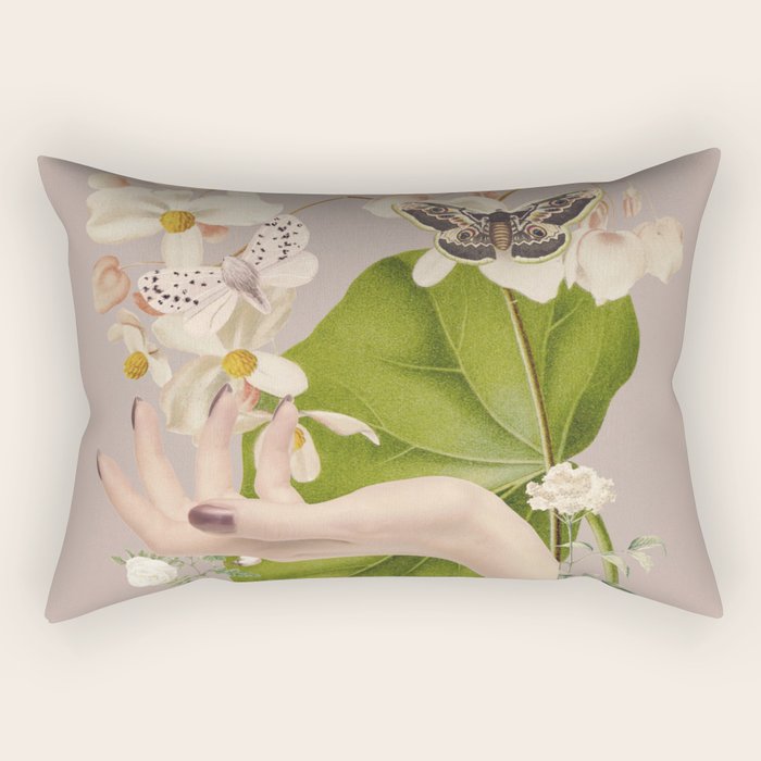 Minimal Collage/ Hand, Plants and Butterflies 8 Rectangular Pillow Gallery Image 1