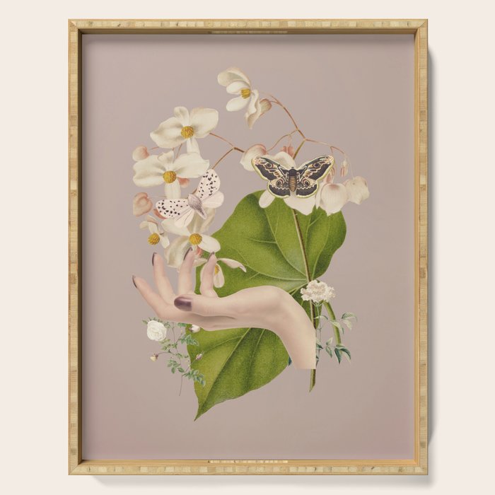 Minimal Collage/ Hand, Plants and Butterflies 8 Serving Tray Gallery Image 1