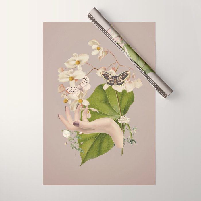 Minimal Collage/ Hand, Plants and Butterflies 8 Wrapping Paper Gallery Image 1