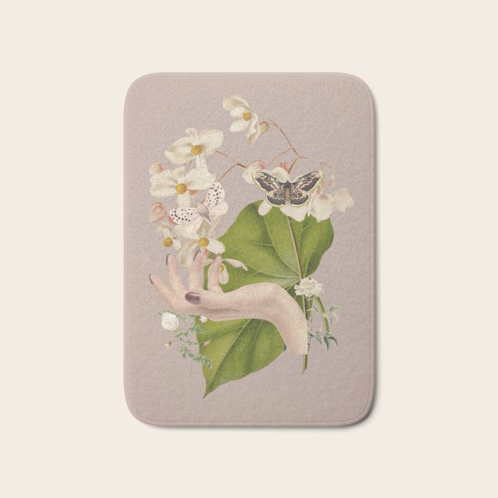 Minimal Collage/ Hand, Plants and Butterflies 8 Bath Mat Gallery Image 1