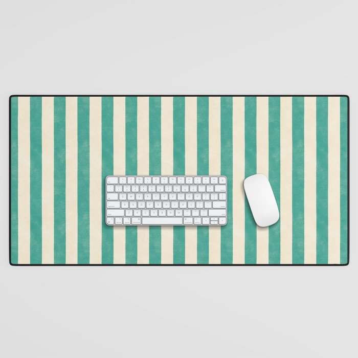 Cabana Stripe - teal and cream Desk Mat Gallery Image 1