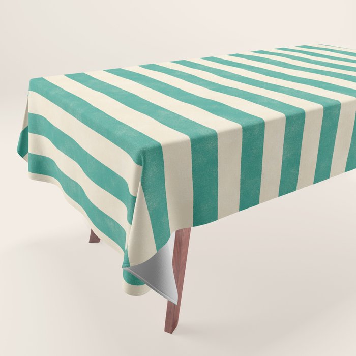 Cabana Stripe - teal and cream Tablecloth Gallery Image 1