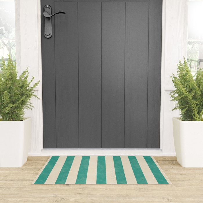 Cabana Stripe - teal and cream Welcome Mat Gallery Image 3