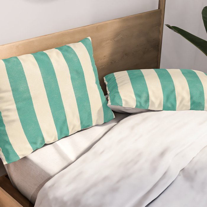 Cabana Stripe - teal and cream Pillow Sham Gallery Image 2