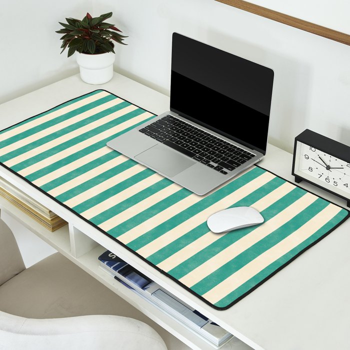 Cabana Stripe - teal and cream Desk Mat Gallery Image 2