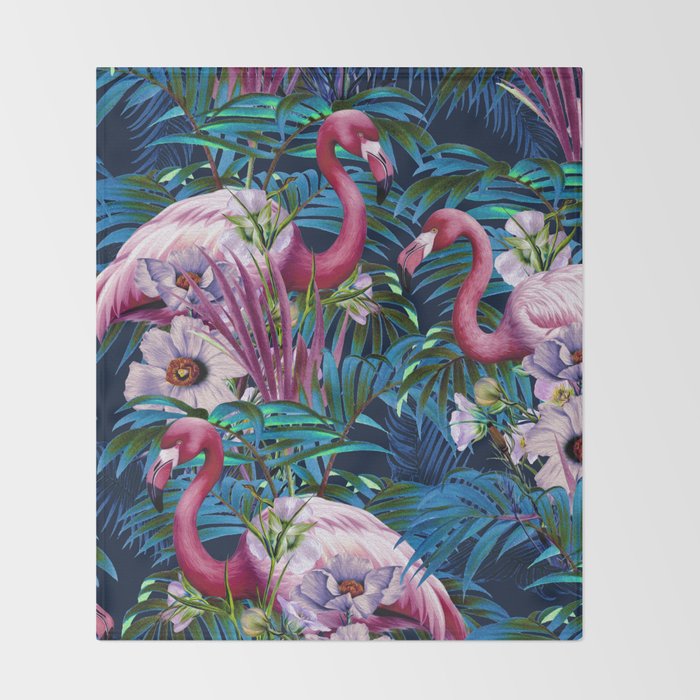 Night Forest Flamingos Throw Blanket Gallery Image 2