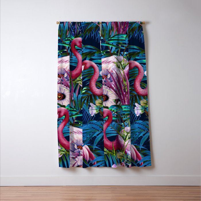 Night Forest Flamingos Window Curtain Gallery Image 3