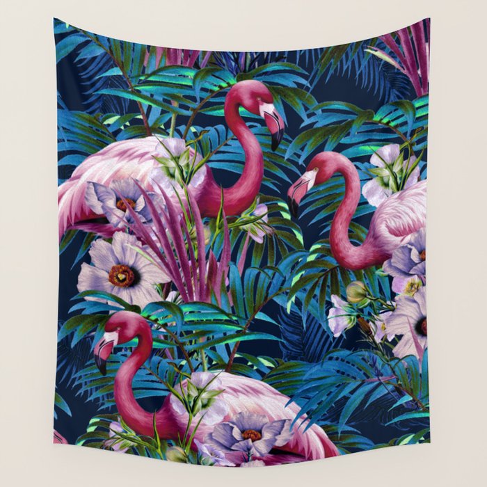 Night Forest Flamingos Wall Tapestry Gallery Image 4