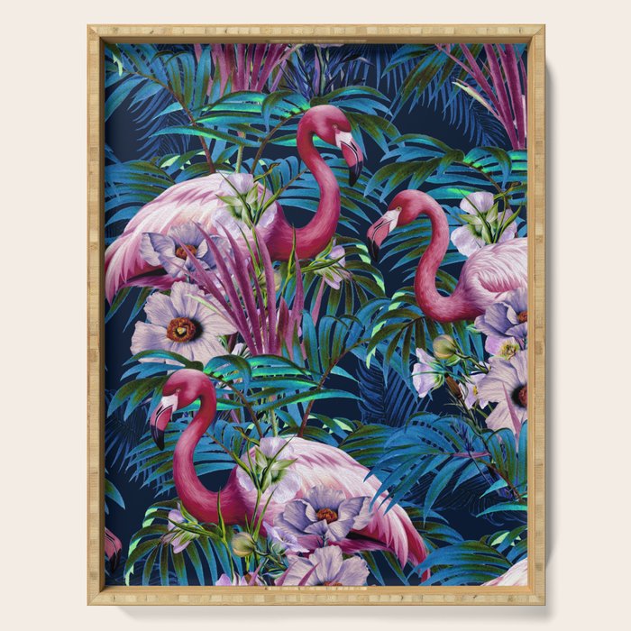 Night Forest Flamingos Serving Tray Gallery Image 1