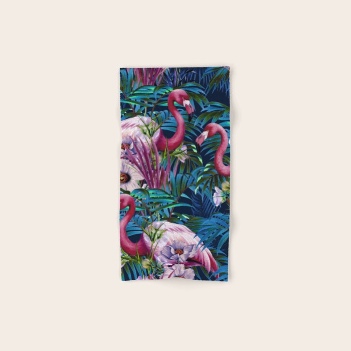 Night Forest Flamingos Bath Towel Gallery Image 1