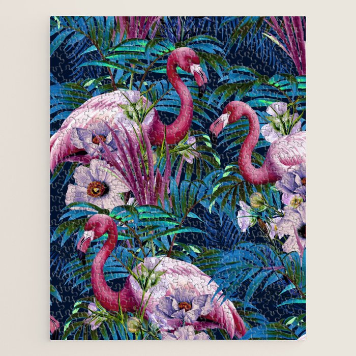 Night Forest Flamingos Jigsaw Puzzle Gallery Image 1