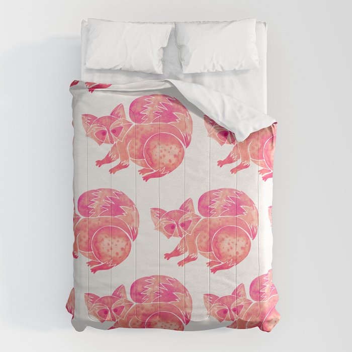 Watercolor Raccoon - Pink Palette Comforter Gallery Image 1