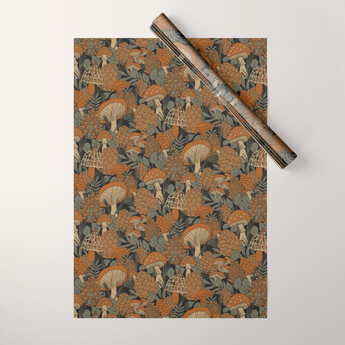 Autumn Mushrooms and Pinecones Wrapping Paper Gallery Image 1