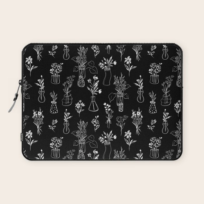 Wildflowers and vases in dark background Laptop Sleeve Gallery Image 1