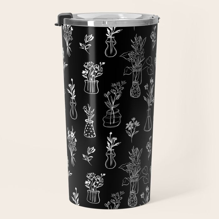 Wildflowers and vases in dark background Travel Mug Gallery Image 3