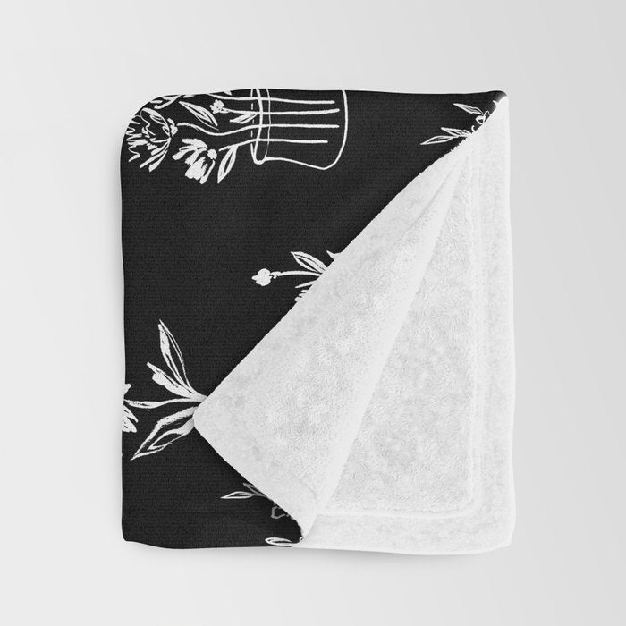 Wildflowers and vases in dark background Throw Blanket Gallery Image 3