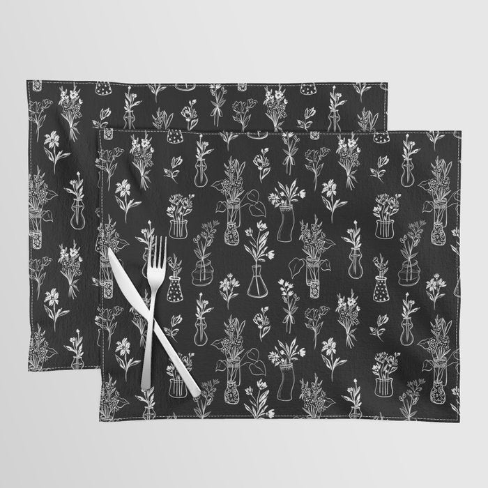 Wildflowers and vases in dark background Placemat Gallery Image 1