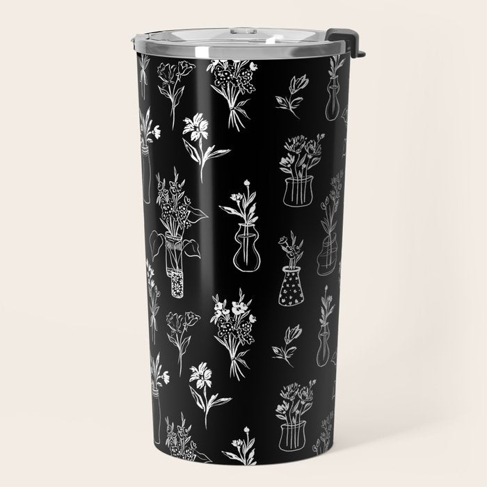 Wildflowers and vases in dark background Travel Mug Gallery Image 2
